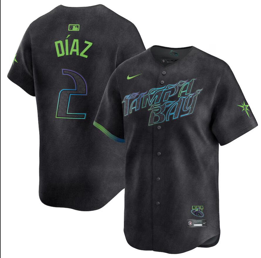 Men Tampa Bay Rays #2 Yandy Diaz Nike MLB Limited City Connect Black 2024 Jersey